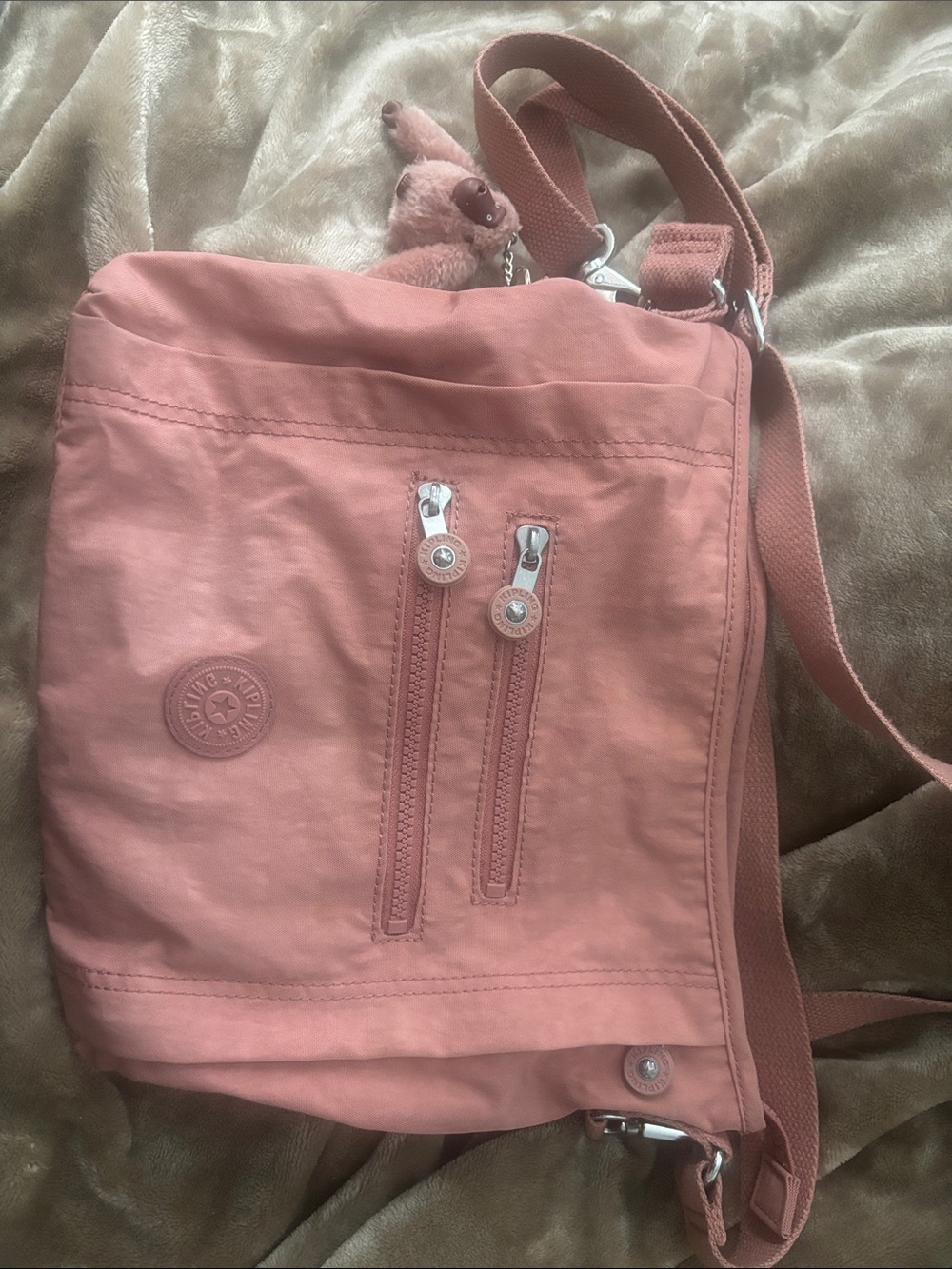 Kipling Dusty Rose Crossbody Bag with Front Zip Pockets